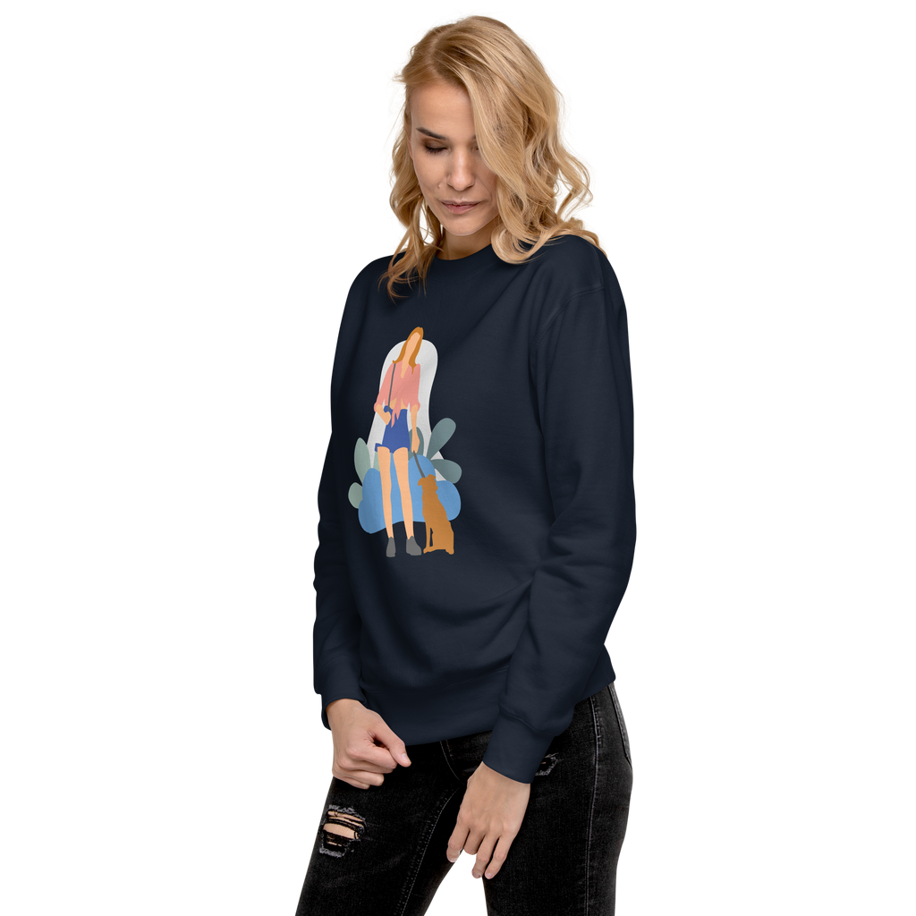 Unisex Girl With Dog Premium Printed Sweatshirt vintage-black