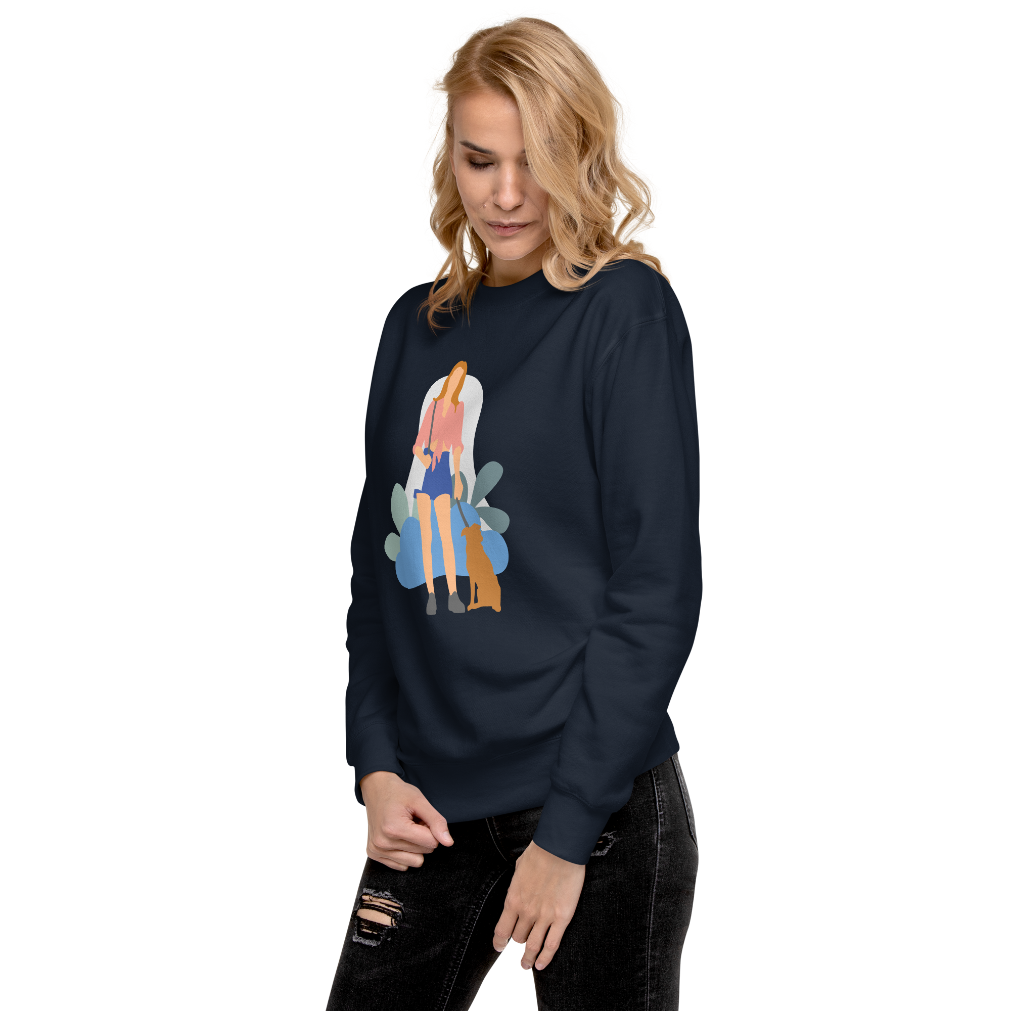 Unisex Girl With Dog Premium Printed Sweatshirt vintage-black
