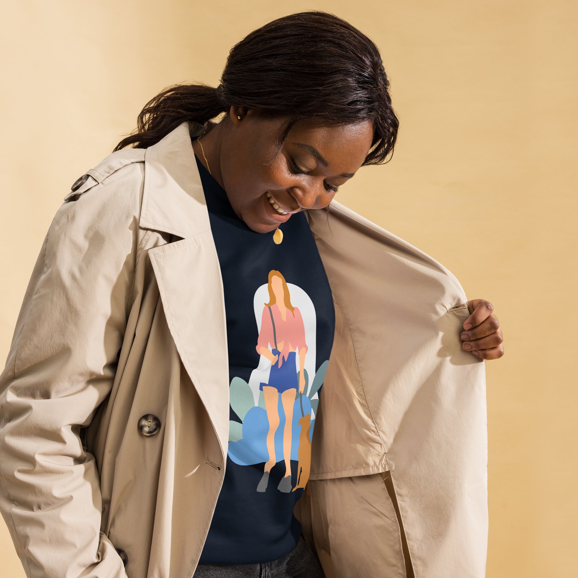 Unisex Girl With Dog Premium Printed Sweatshirt navy-blazer
