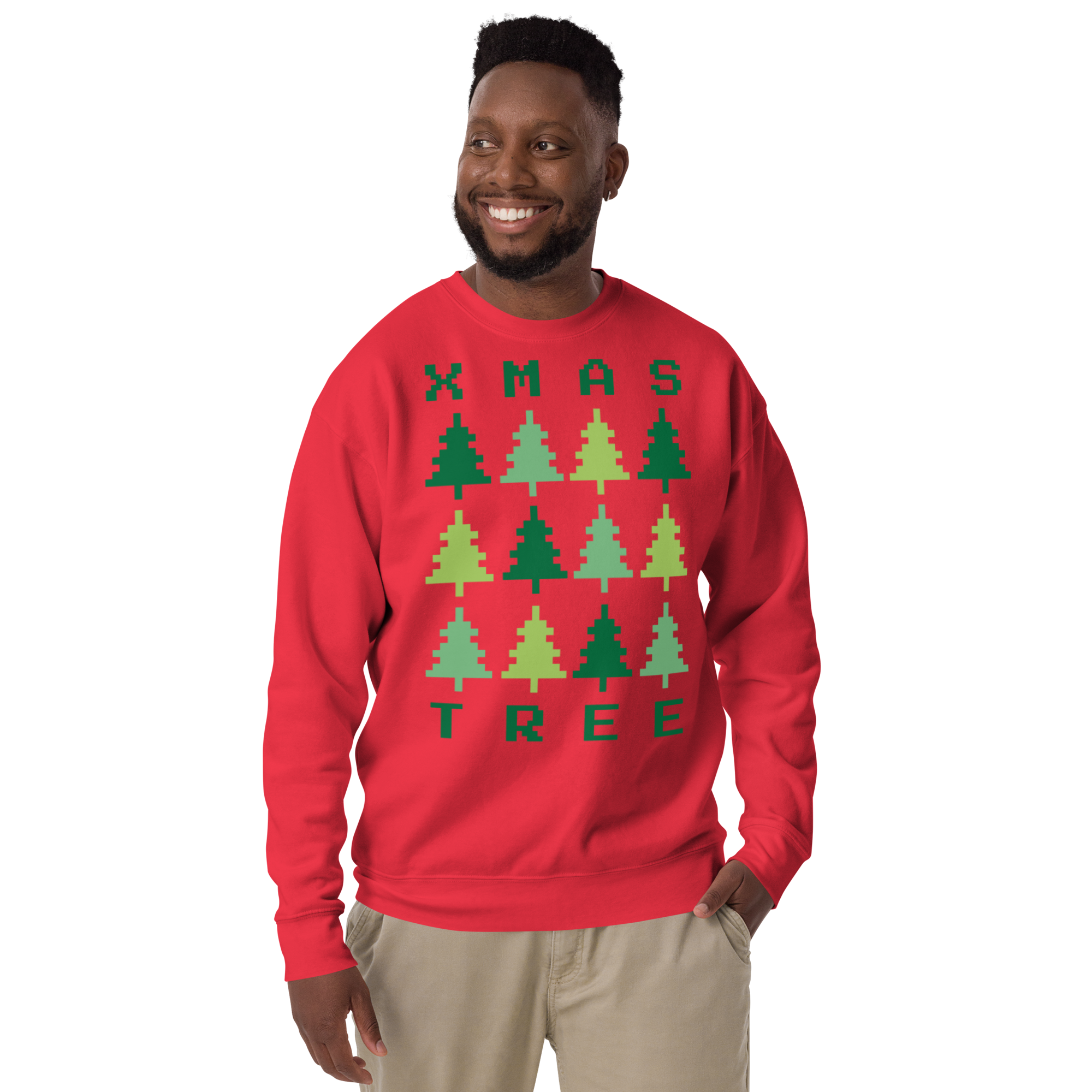 Unisex Xmas Tree Retro Premium Printed Sweatshirt team-red