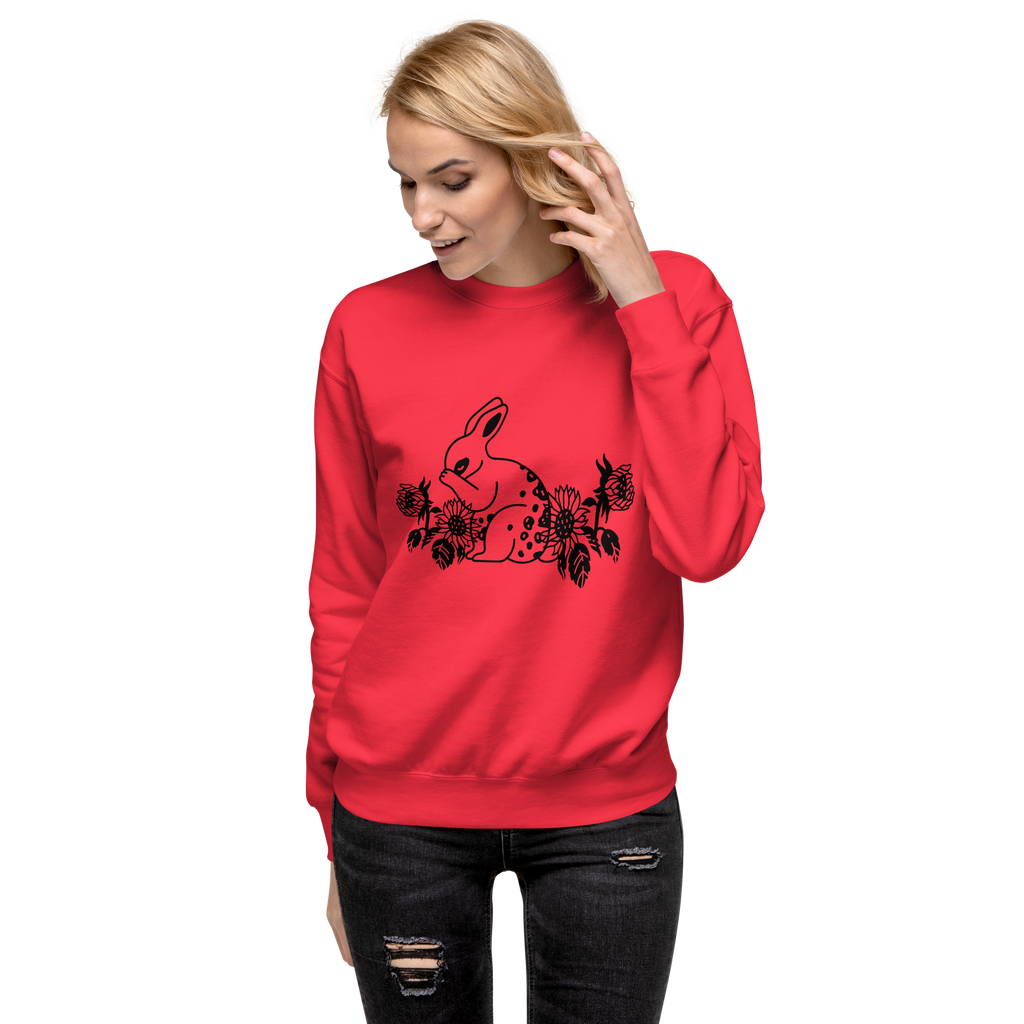Unisex Floral Bunny Graphic Premium Printed Sweatshirt team-red