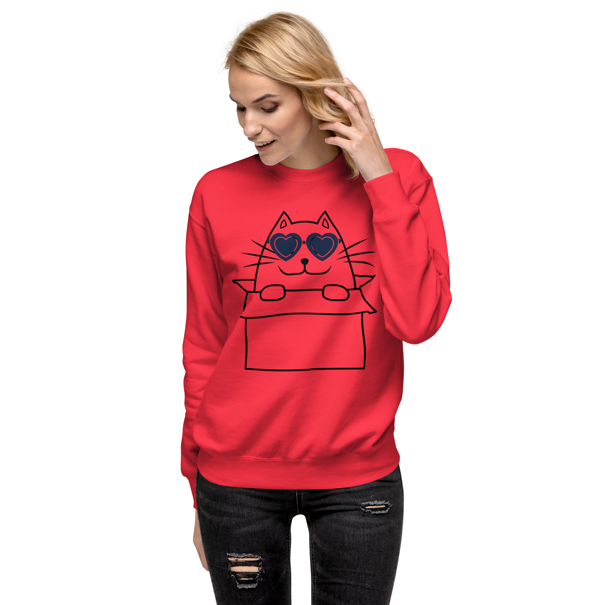Unisex Cat In A Box Premium Printed Sweatshirt forest-green