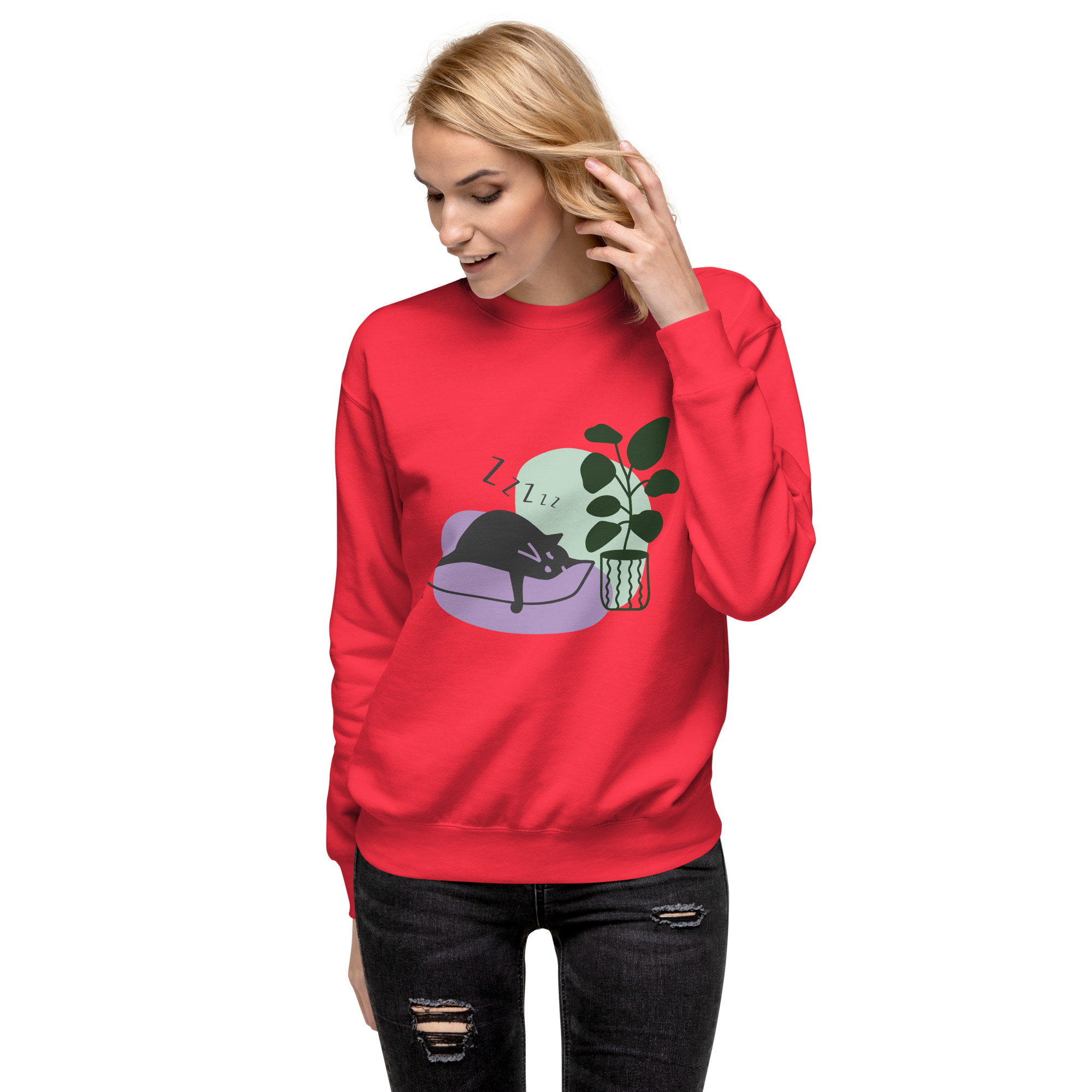 Unisex Cat Couch Premium Printed Sweatshirt bone