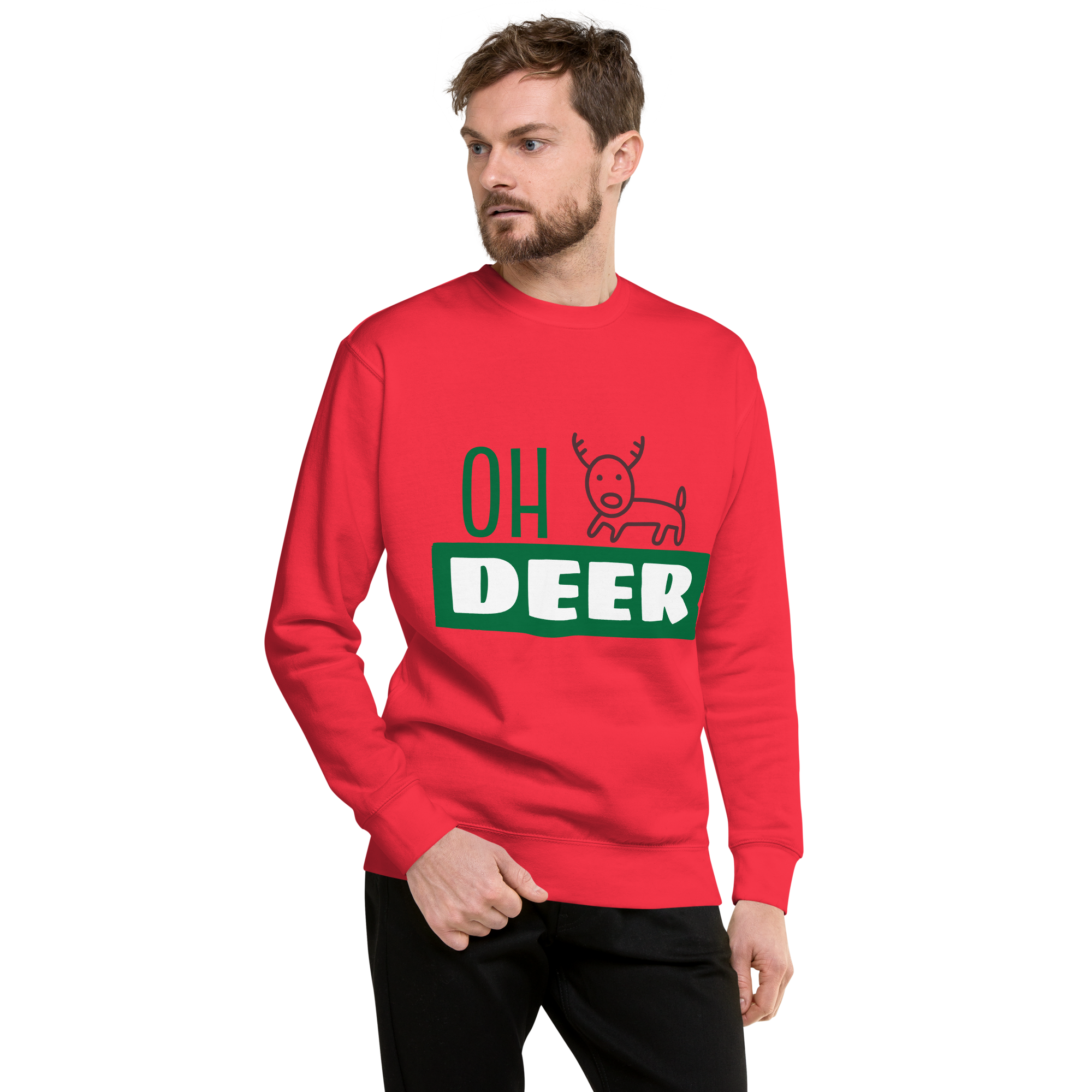 Unisex Deer Christmas Premium Printed Sweatshirt team-red