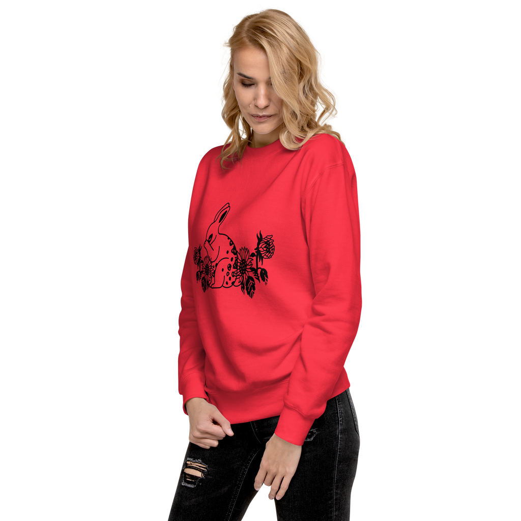 Unisex Floral Bunny Graphic Premium Printed Sweatshirt team-red