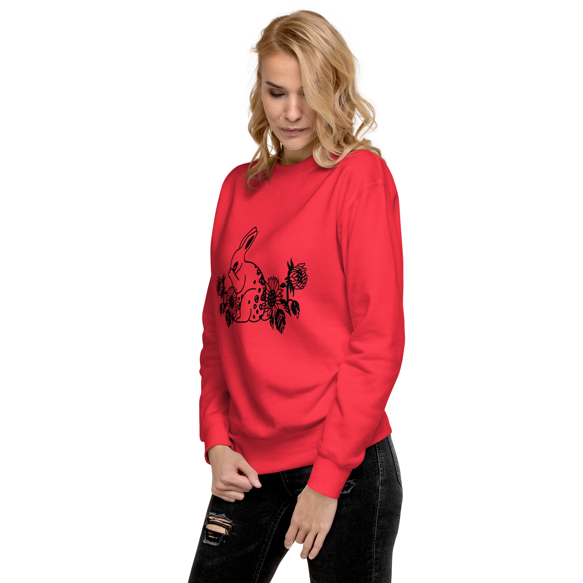 Unisex Floral Bunny Graphic Premium Printed Sweatshirt team-red