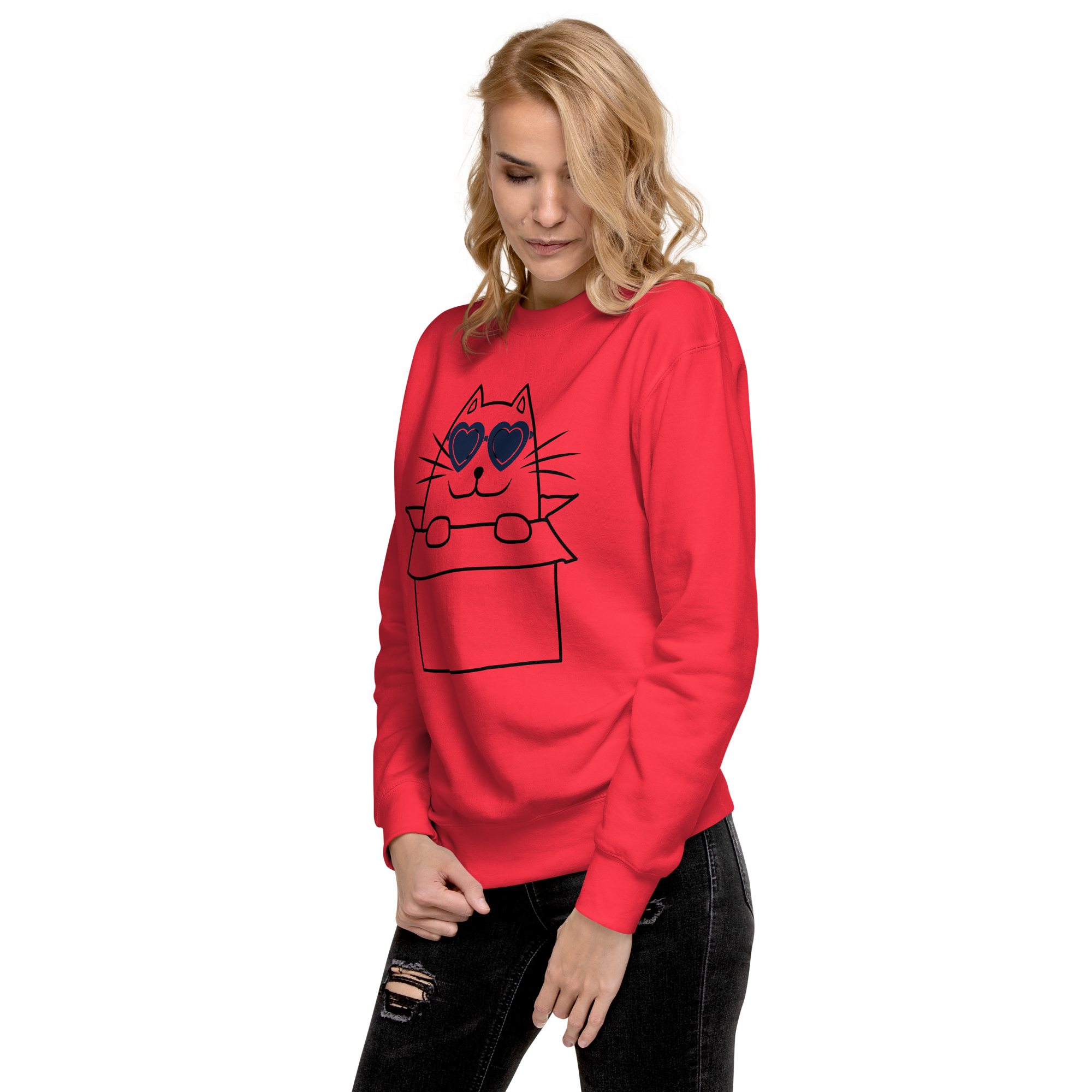Unisex Cat In A Box Premium Printed Sweatshirt forest-green