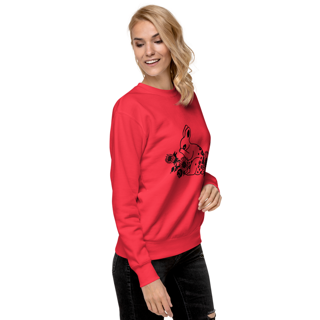 Unisex Floral Bunny Graphic Premium Printed Sweatshirt team-red