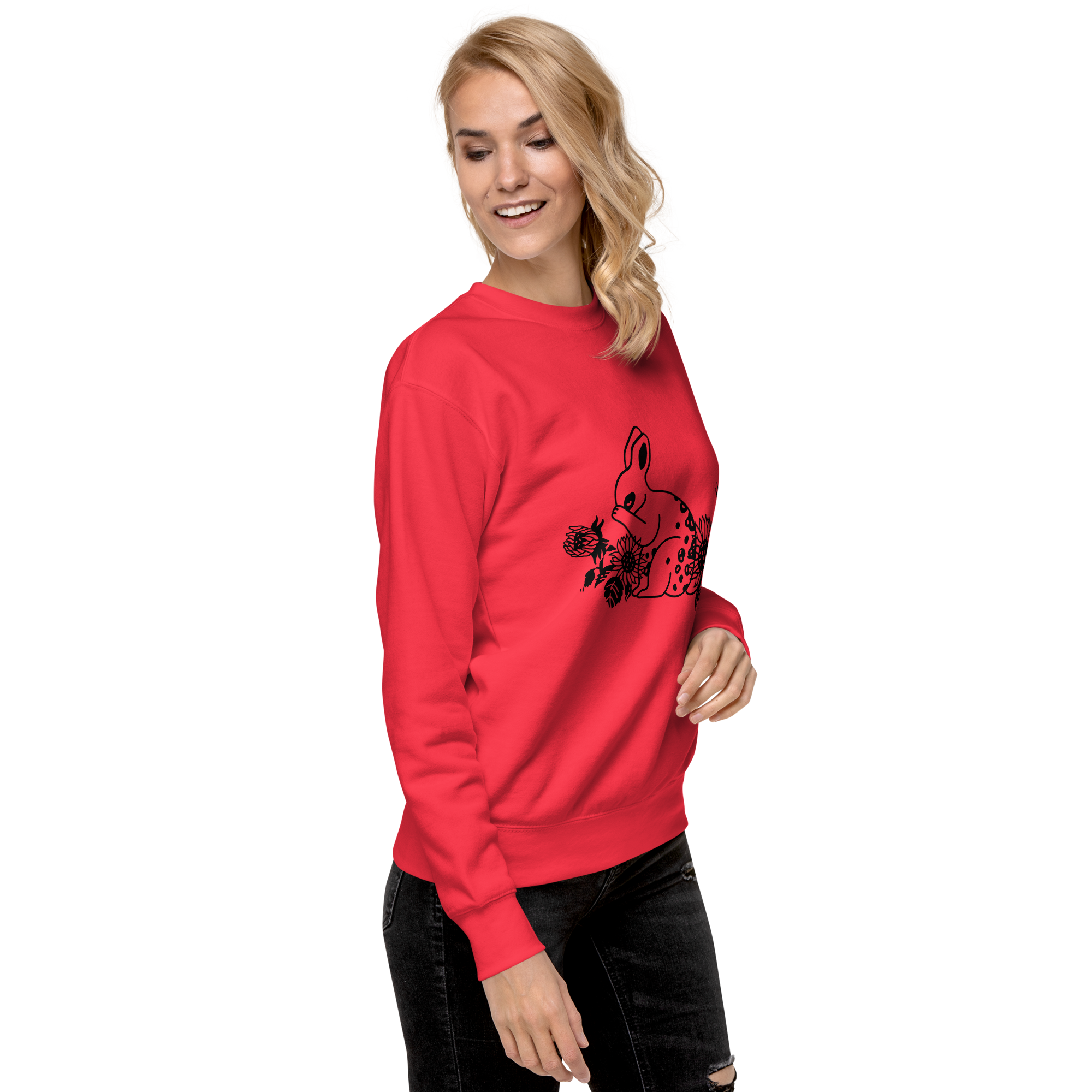 Unisex Floral Bunny Graphic Premium Printed Sweatshirt team-red