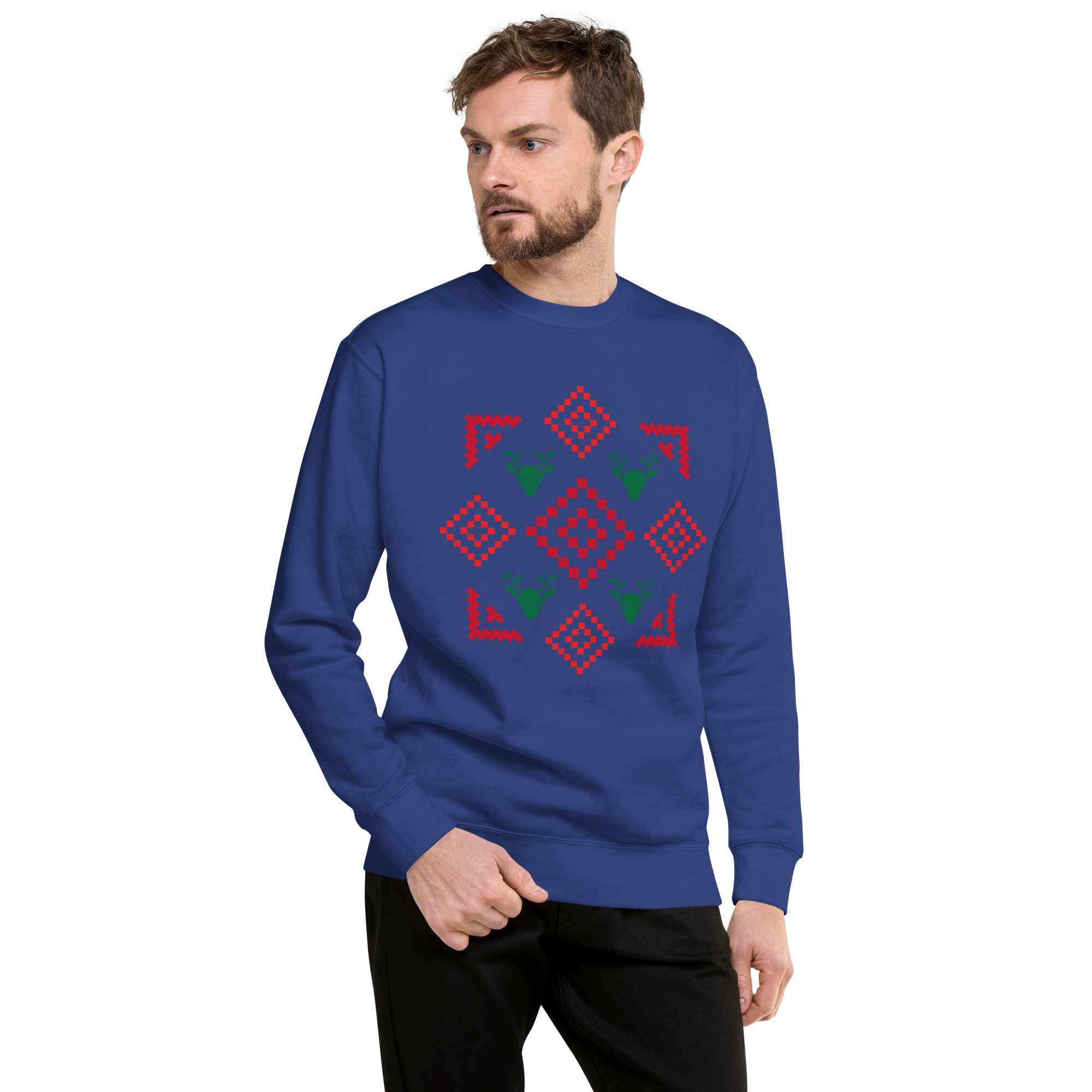 Unisex Geometric Christmas Pattern Premium Printed Sweatshirt black