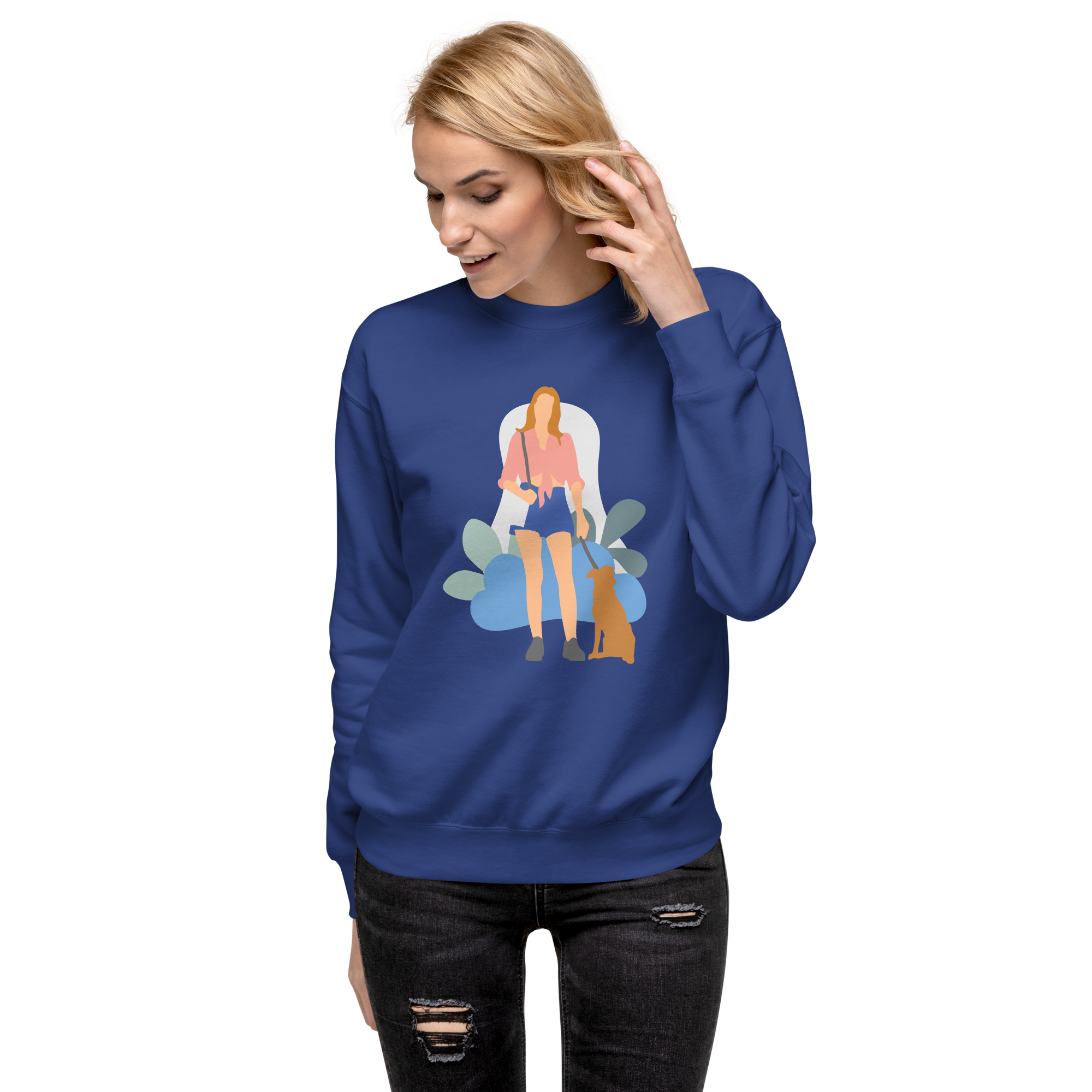 Unisex Girl With Dog Premium Printed Sweatshirt 
