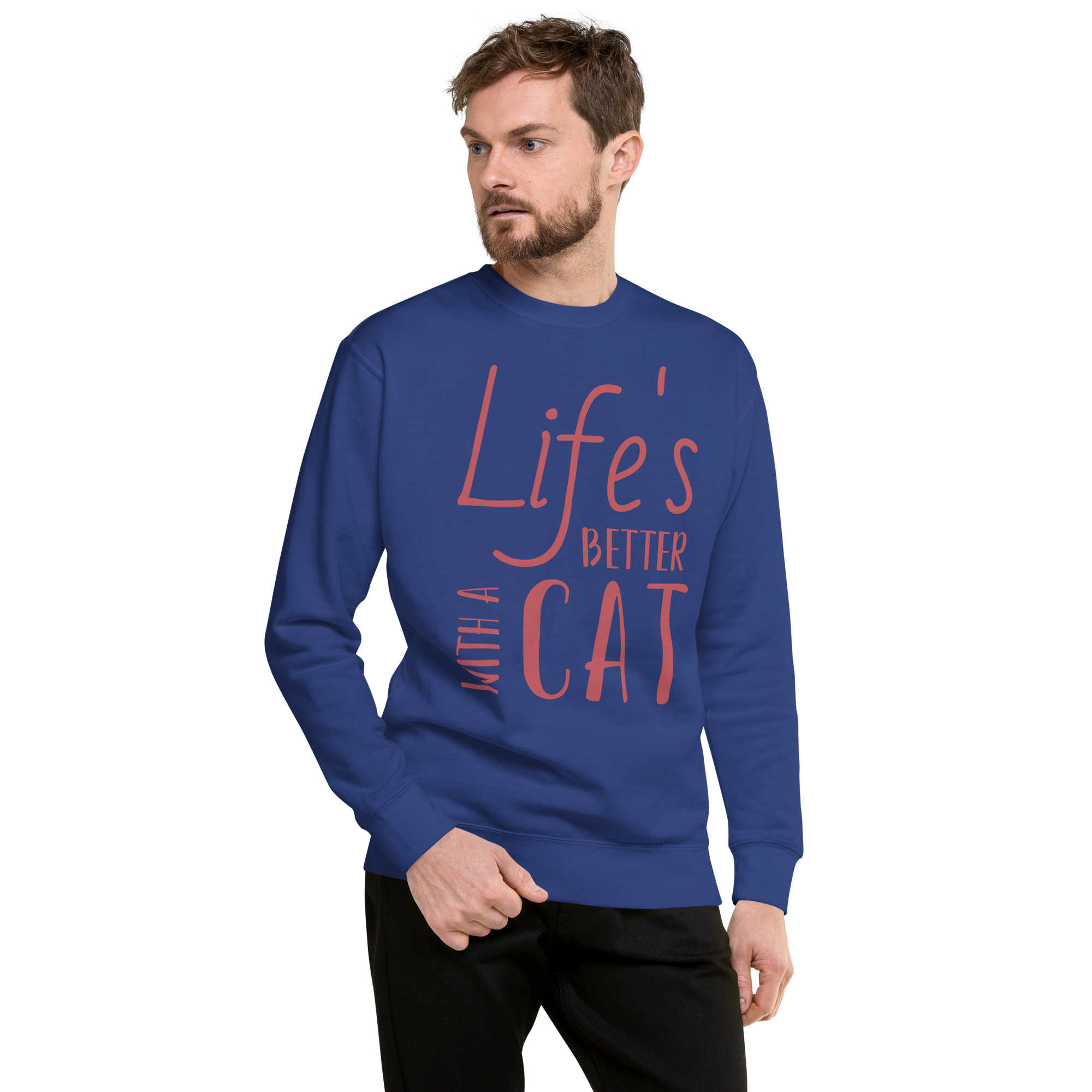 Unisex Life S Better With Cat Premium Printed Sweatshirt navy-blazer
