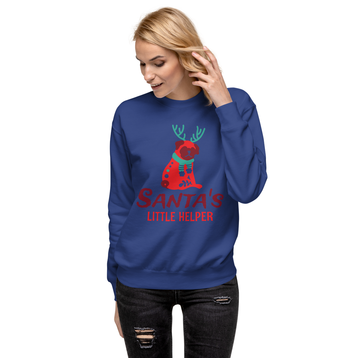 Unisex Santas Little Helper Dog Premium Printed Sweatshirt carbon-grey