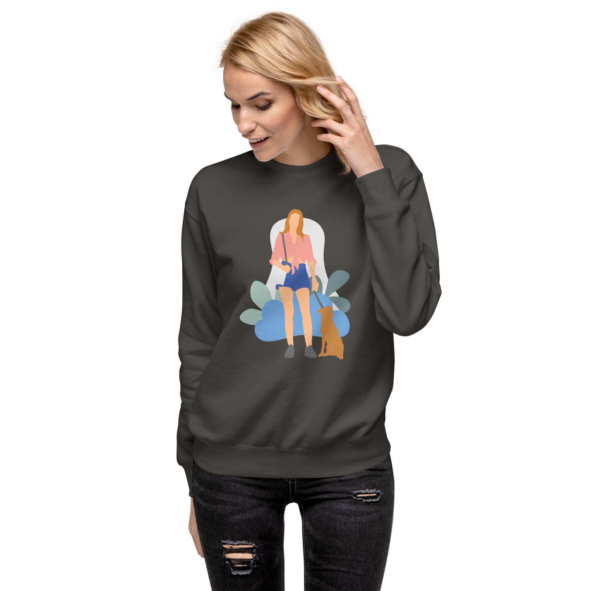 Unisex Girl With Dog Premium Printed Sweatshirt 