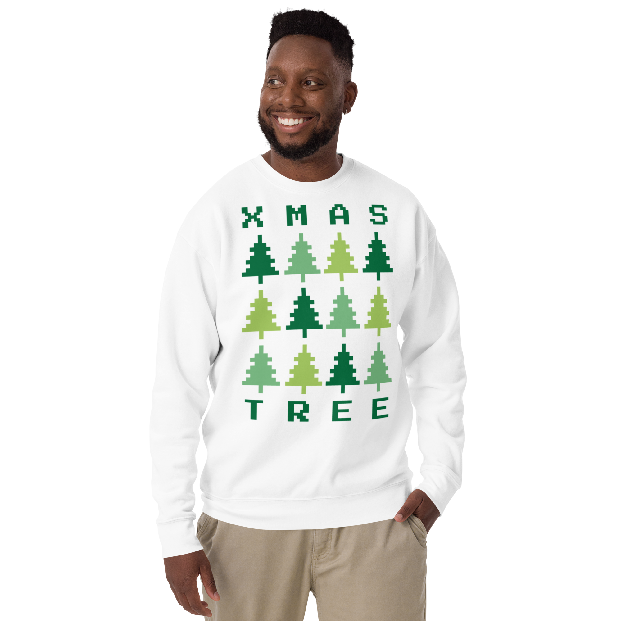 Unisex Xmas Tree Retro Premium Printed Sweatshirt bone