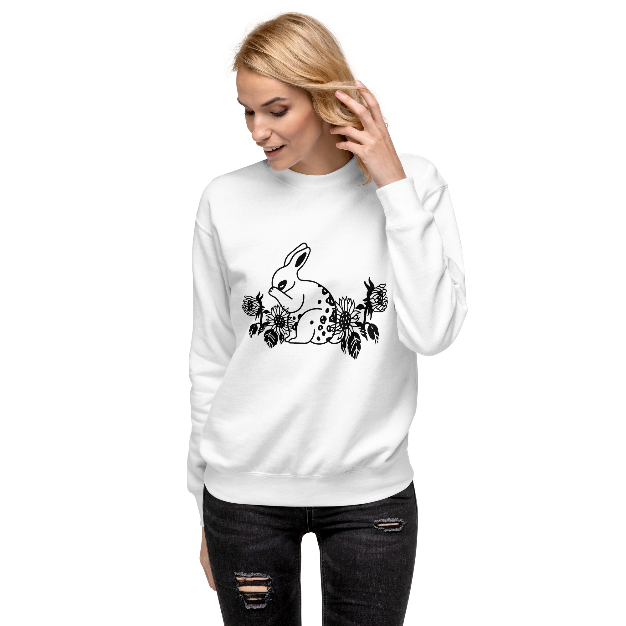 Unisex Floral Bunny Graphic Premium Printed Sweatshirt carbon-grey