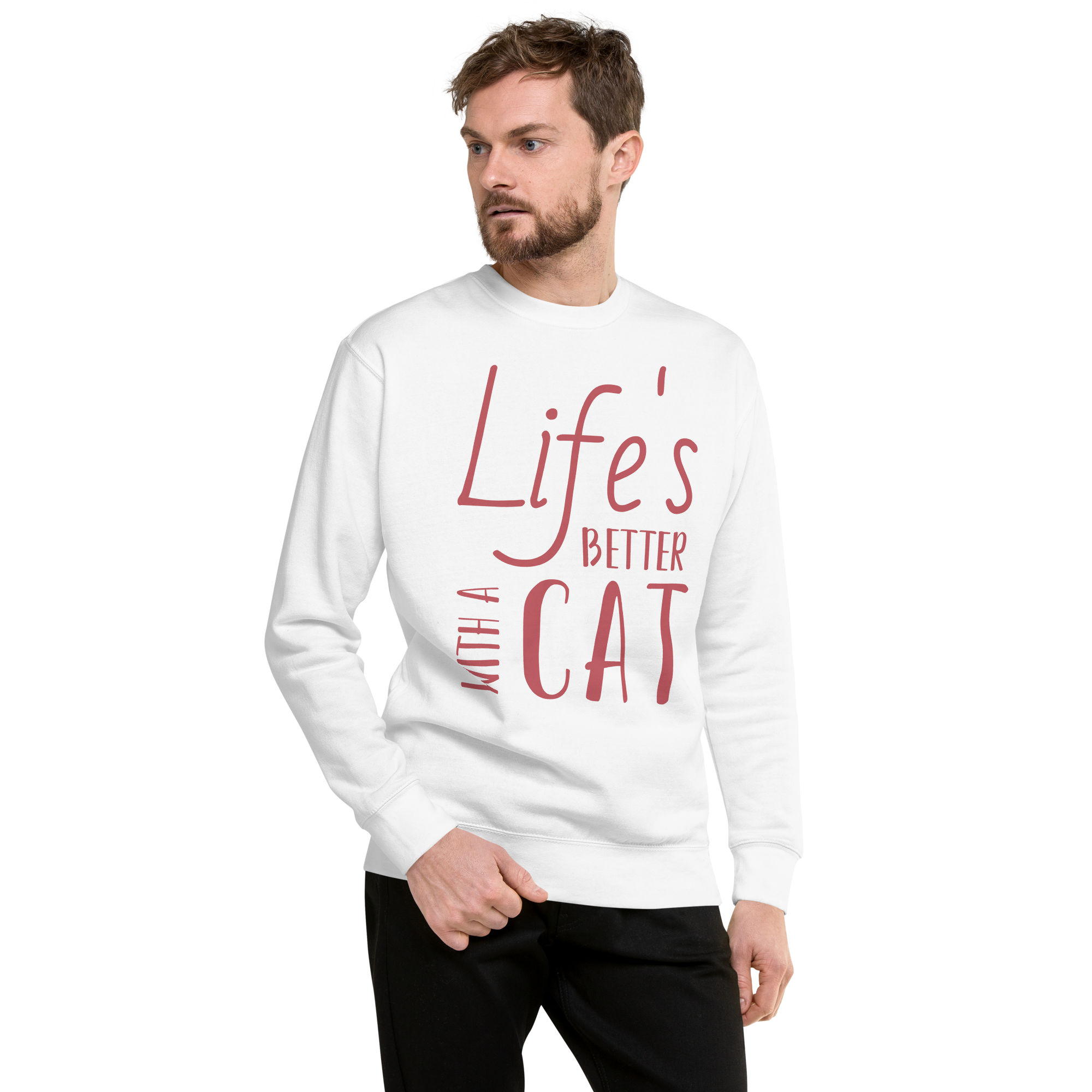 Unisex Life S Better With Cat Premium Printed Sweatshirt charcoal-heather
