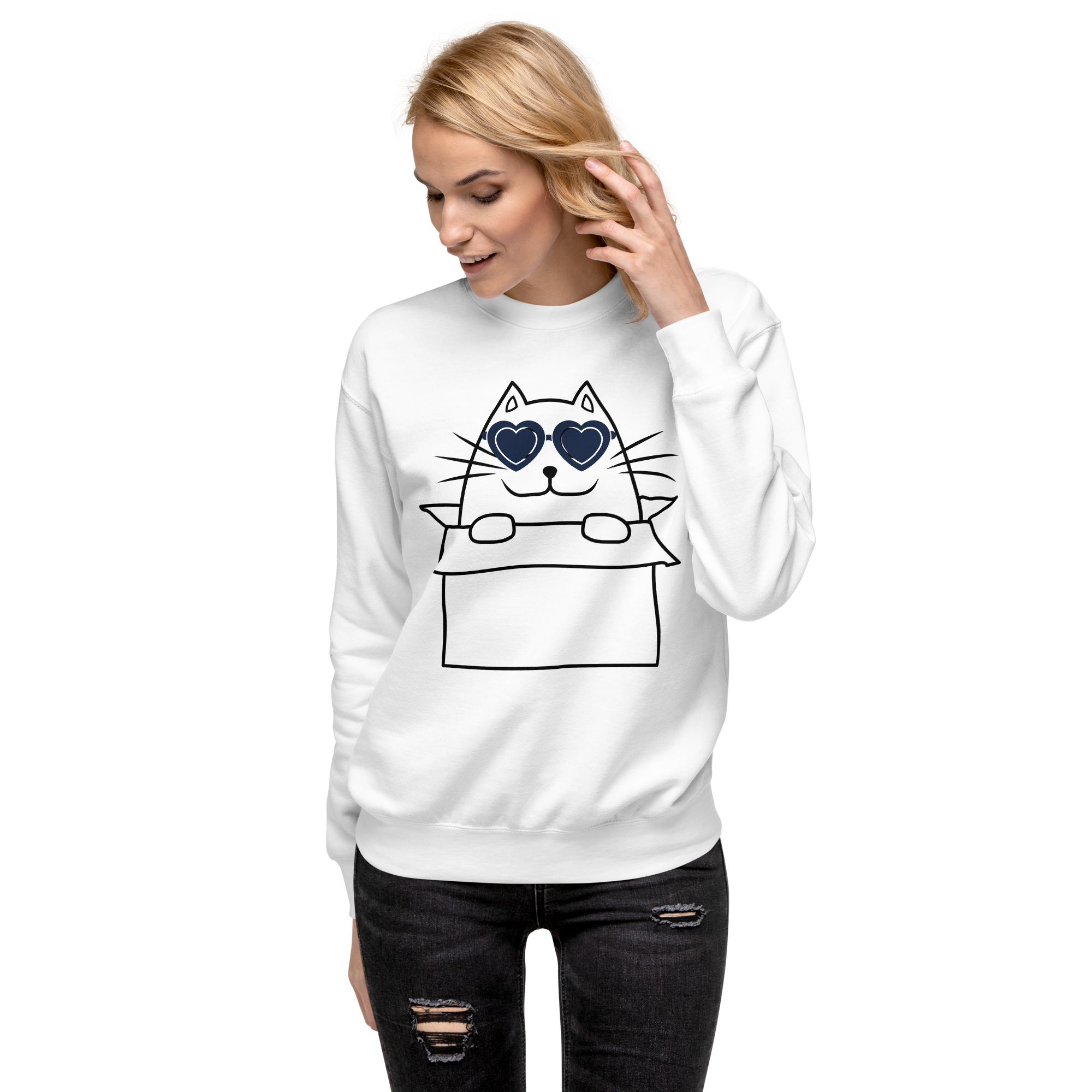 Unisex Cat In A Box Premium Printed Sweatshirt white