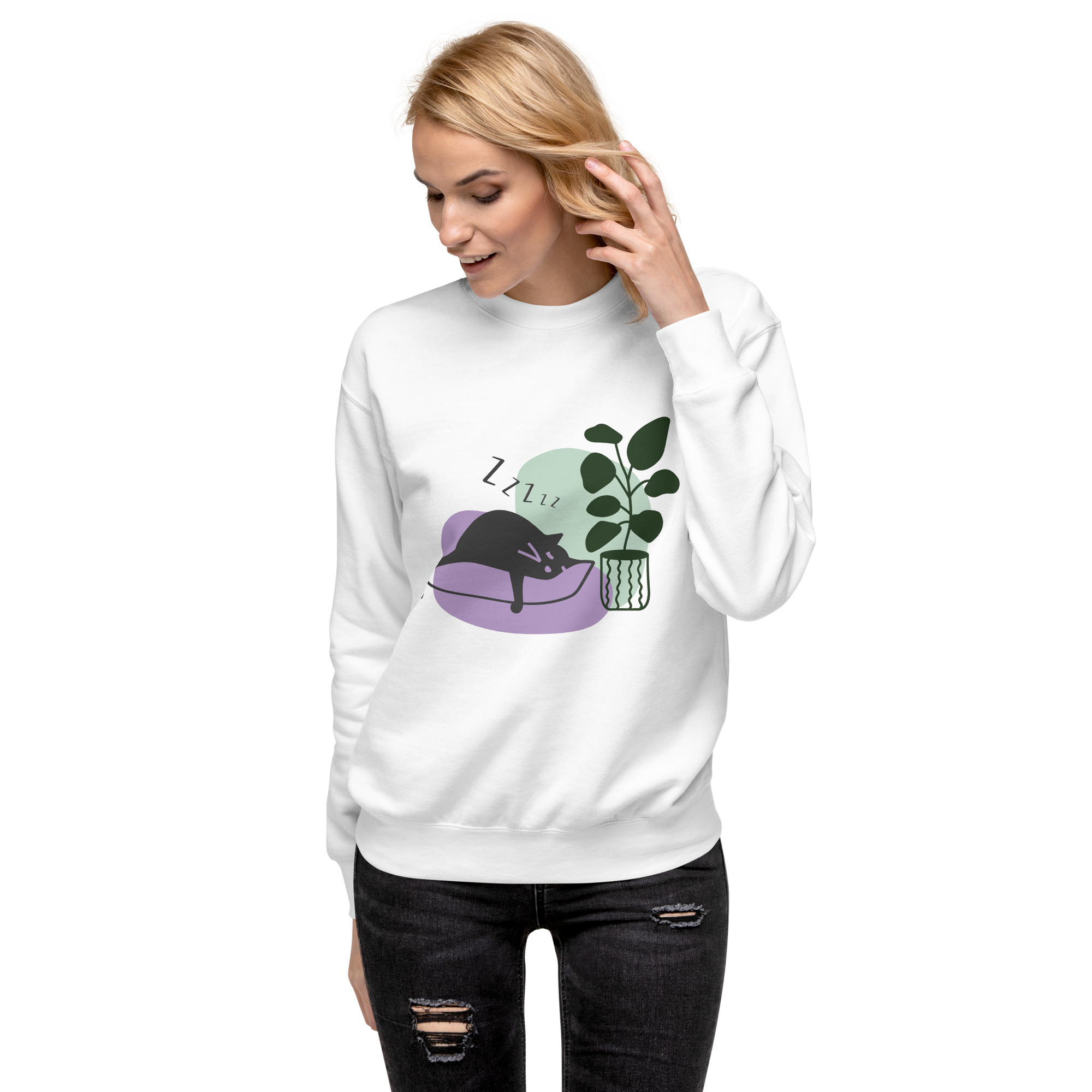 Unisex Cat Couch Premium Printed Sweatshirt carbon-grey