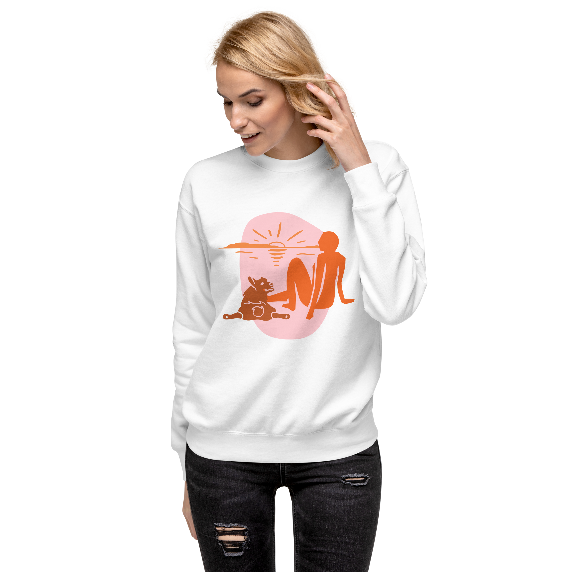 Unisex Woman With Cat Premium Printed Sweatshirt dusty-rose