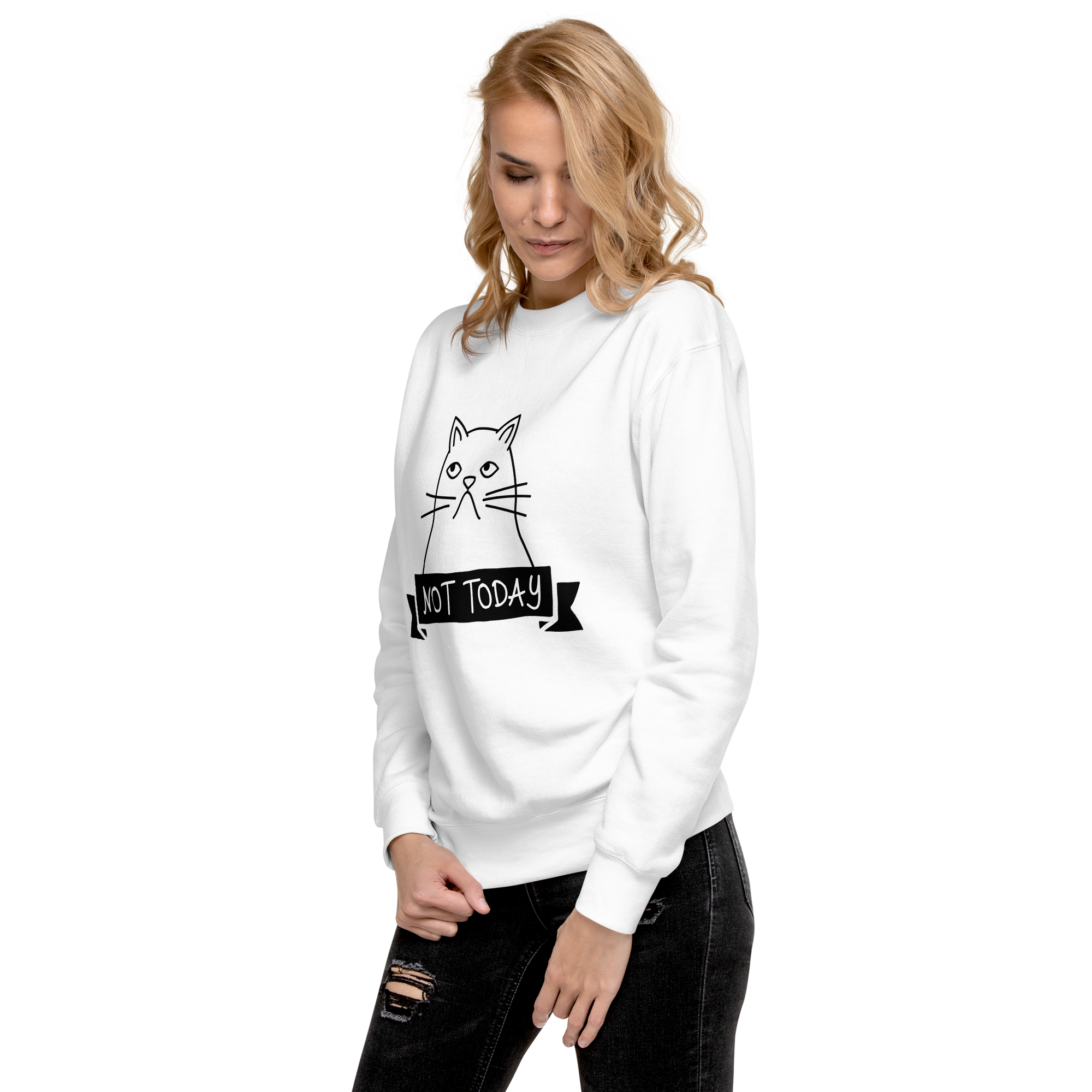 Unisex Not Today Cat Premium Printed Sweatshirt forest-green