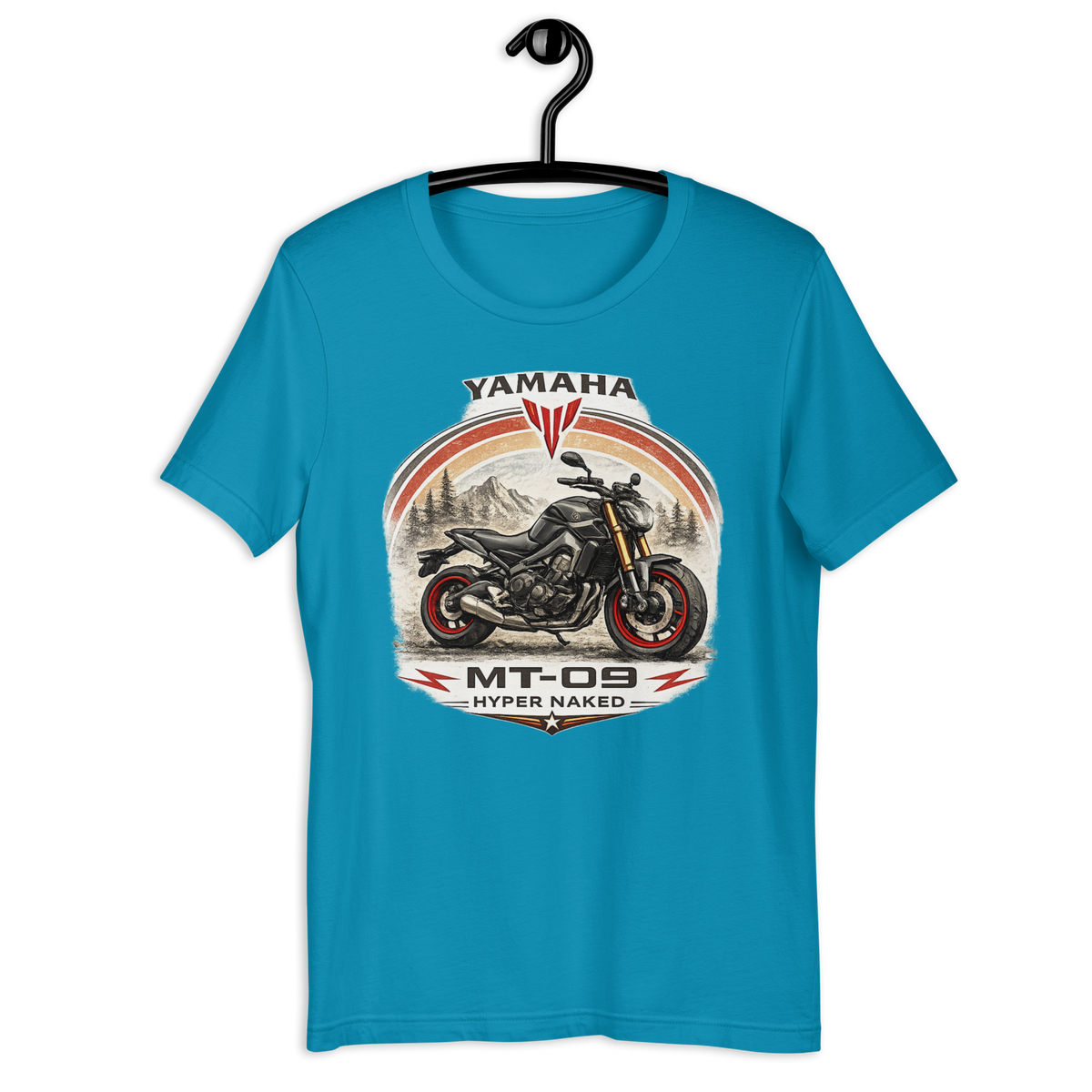 Yamaha MT-09 Hyper Naked Retro Motorcycle Graphic Tee aqua t-shirt mockup