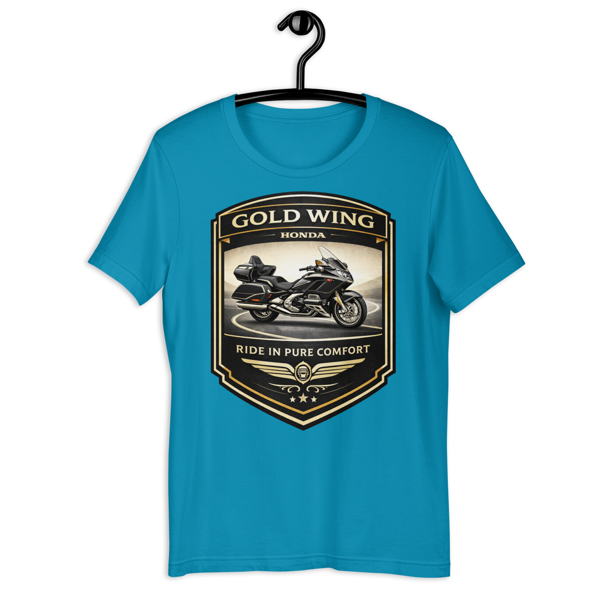 Gold Wing Ride In Pure Comfort Touring Motorcycle Graphic Tee red t-shirt mockup
