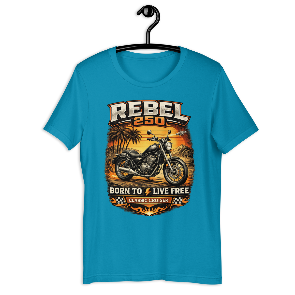 Rebel 250 Ride Fast Live Free Vintage Motorcycle Graphic Tee red t-shirt mockup