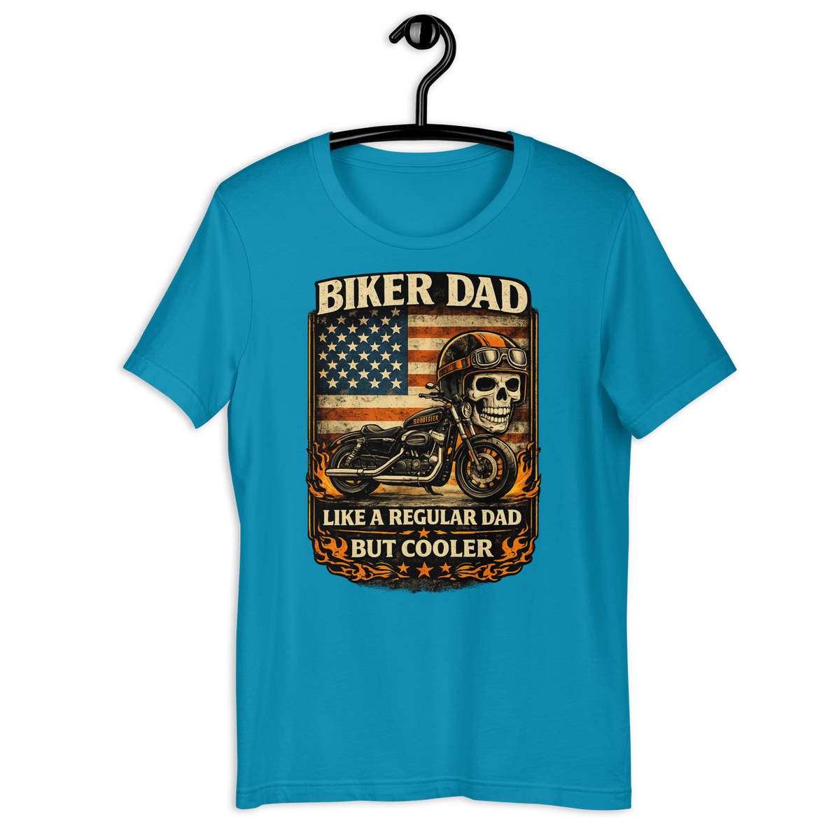 Biker Dad Like A Regular Dad But Cooler Funny Motorcycle Graphic Tee aqua t-shirt mockup