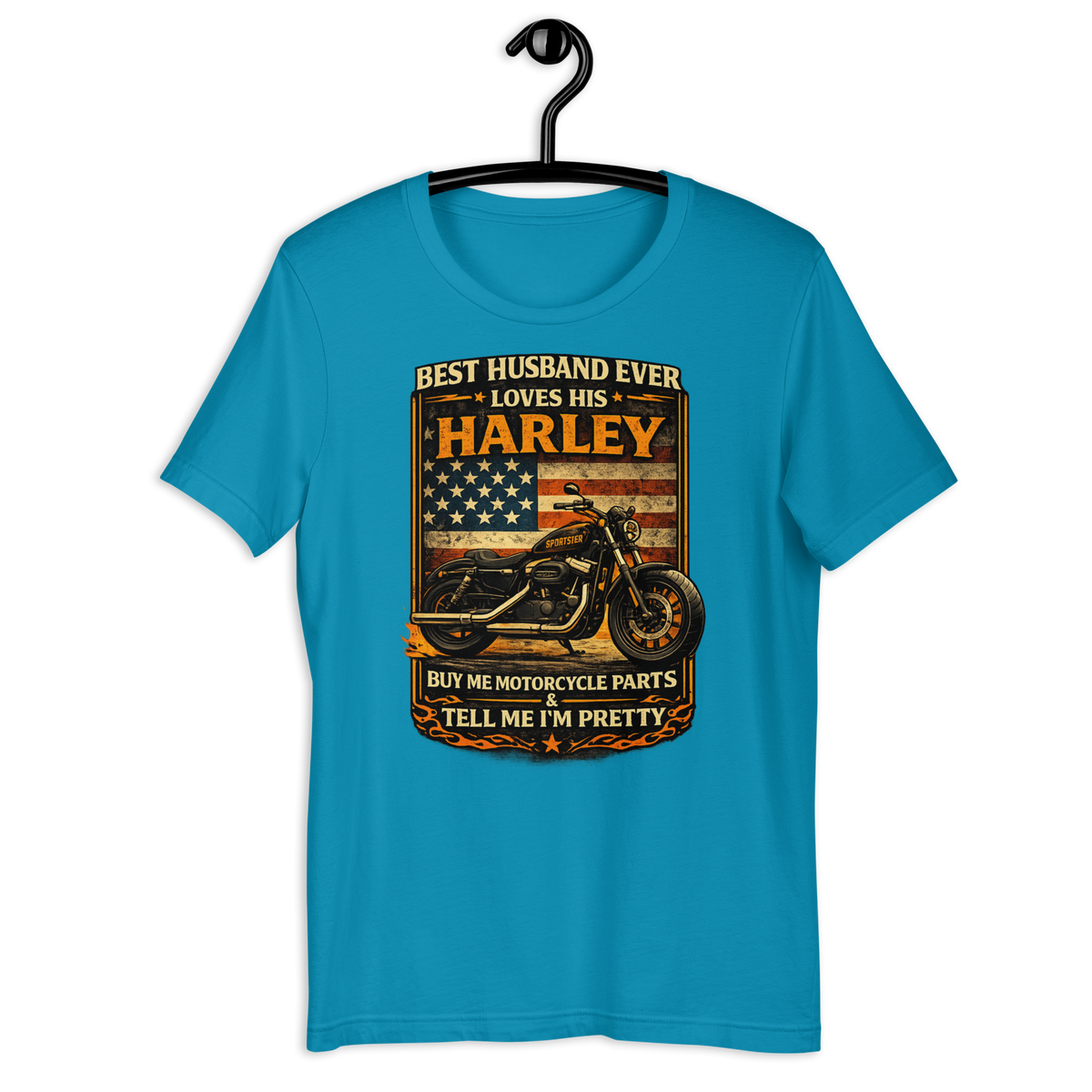 Best Husband Ever Loves His Motorcycle Funny Motorcycle Graphic Tee aqua t-shirt mockup