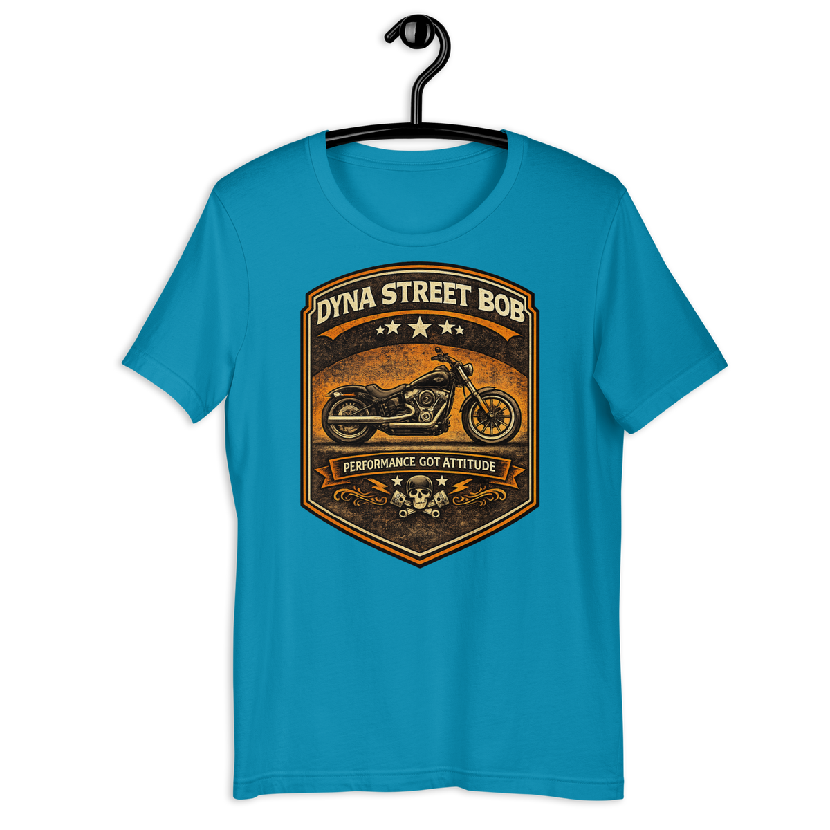 Dyna Street Bob Performance Got Attitude Vintage Motorcycle Graphic Tee aqua t-shirt mockup