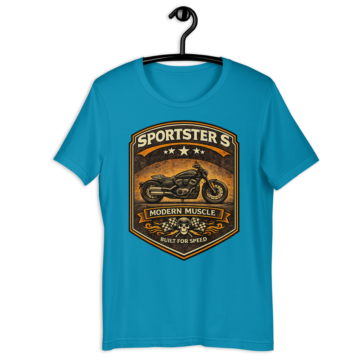 Sportster S Modern Muscle Built For Speed Vintage Motorcycle Graphic Tee aqua t-shirt mockup