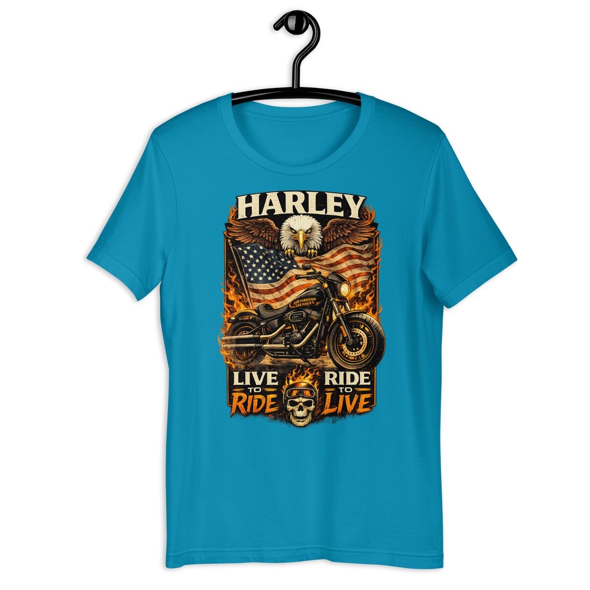 Harley Live Ride Ride Live American Flag Motorcycle Graphic Tee red t-shirt mockup
