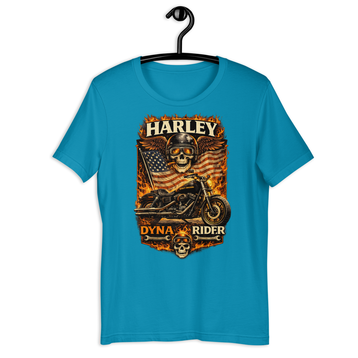 Dyna Rider American Flag Motorcycle Graphic Tee aqua t-shirt mockup