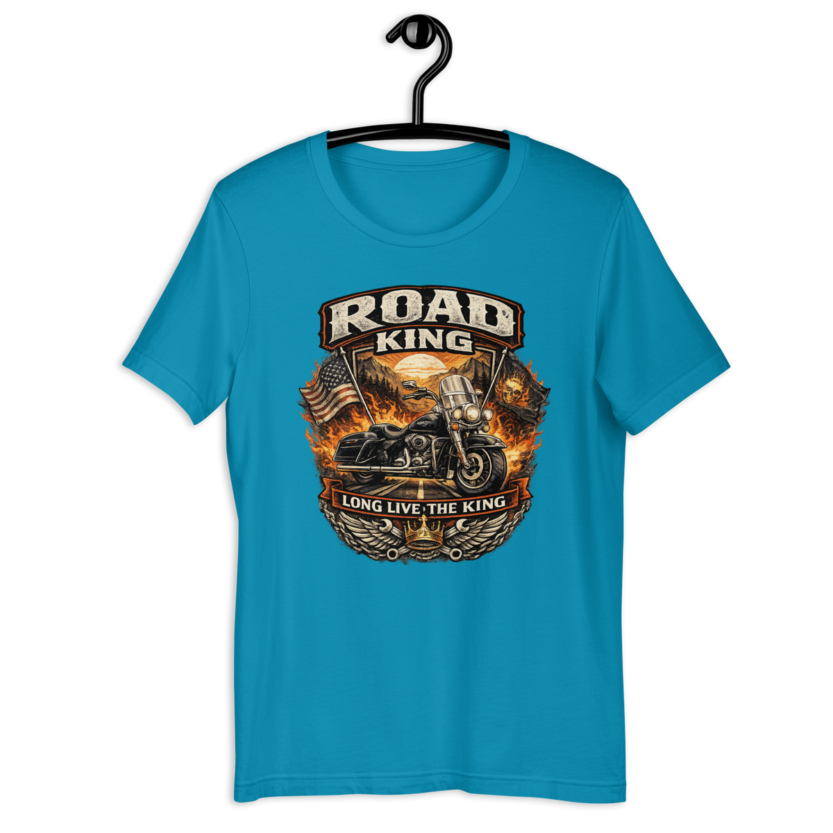 Road King Long Live The King Vintage Motorcycle Graphic Tee aqua t-shirt mockup
