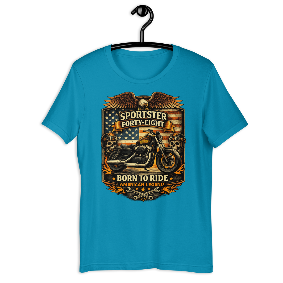 Sportster Forty-Eight Born To Ride American Legend Motorcycle Graphic Tee red t-shirt mockup