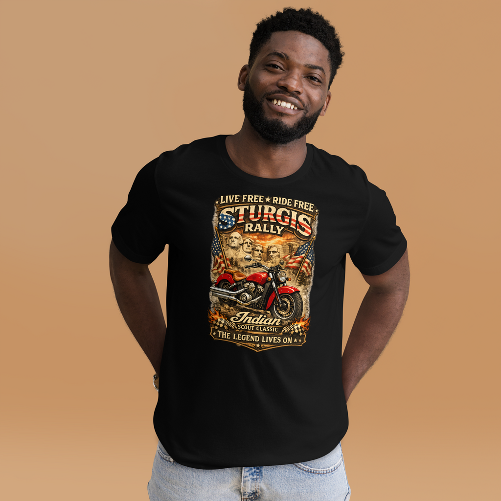 Unisex Sturgis Rally Live Free Ride Free Motorcycle Graphic Tee product image