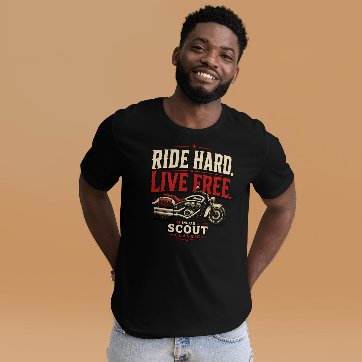 Unisex Scout Classic Ride Hard Live Free Motorcycle Graphic Tee product image