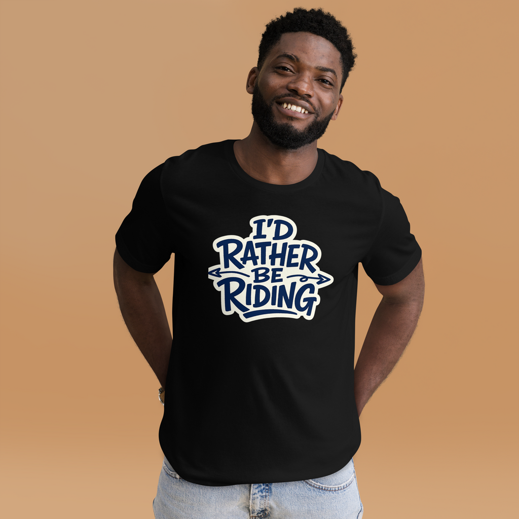I'd Rather Be Riding Funny Motorcycle Graphic Tee black t-shirt front mockup