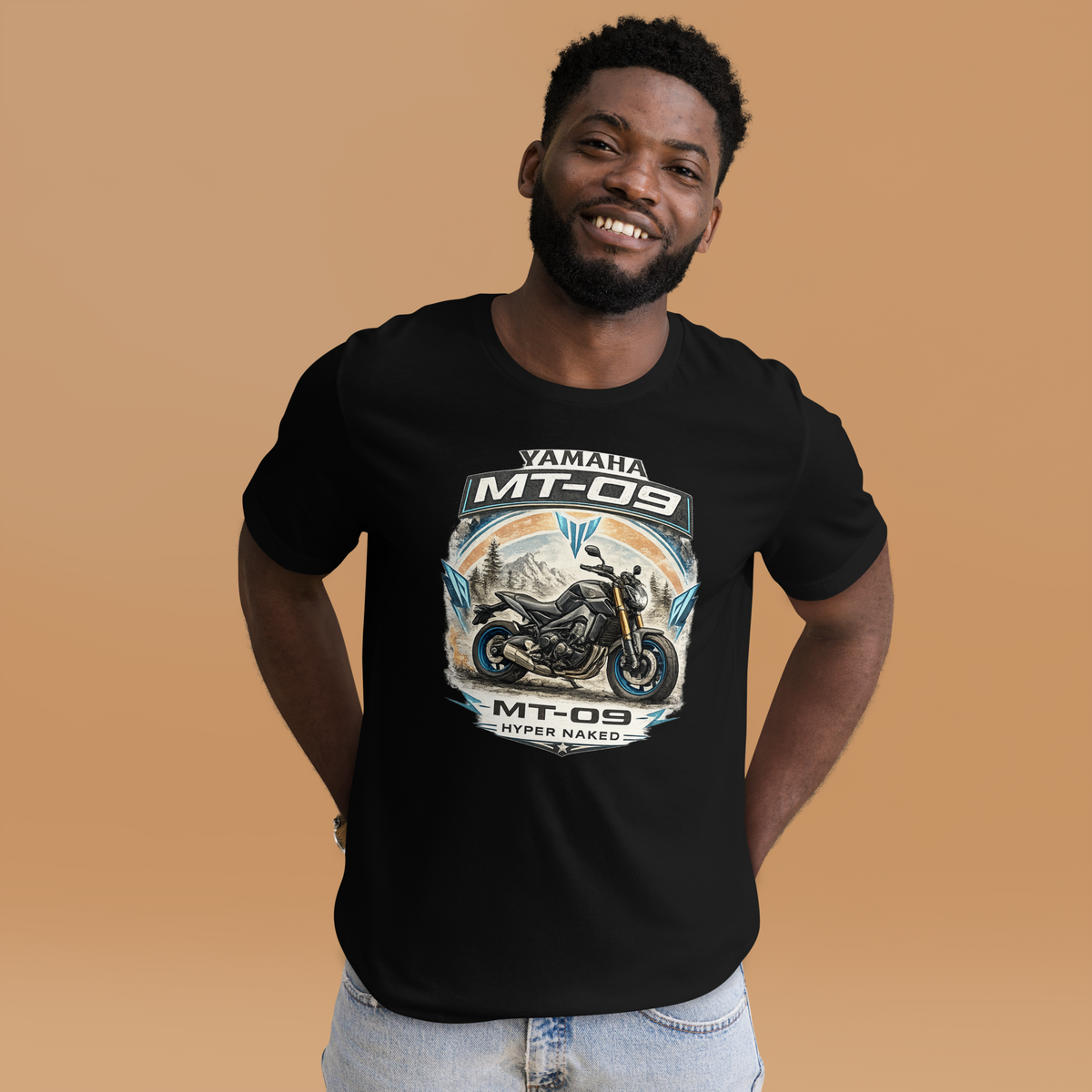 MT-09 Hyper Naked Yamaha Motorcycle Graphic Tee black t-shirt front mockup