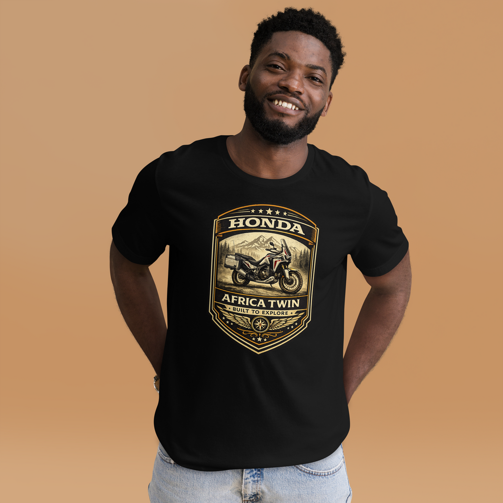 Unisex Honda Africa Twin Built For Discovery Vintage Motorcycle Graphic Tee product image