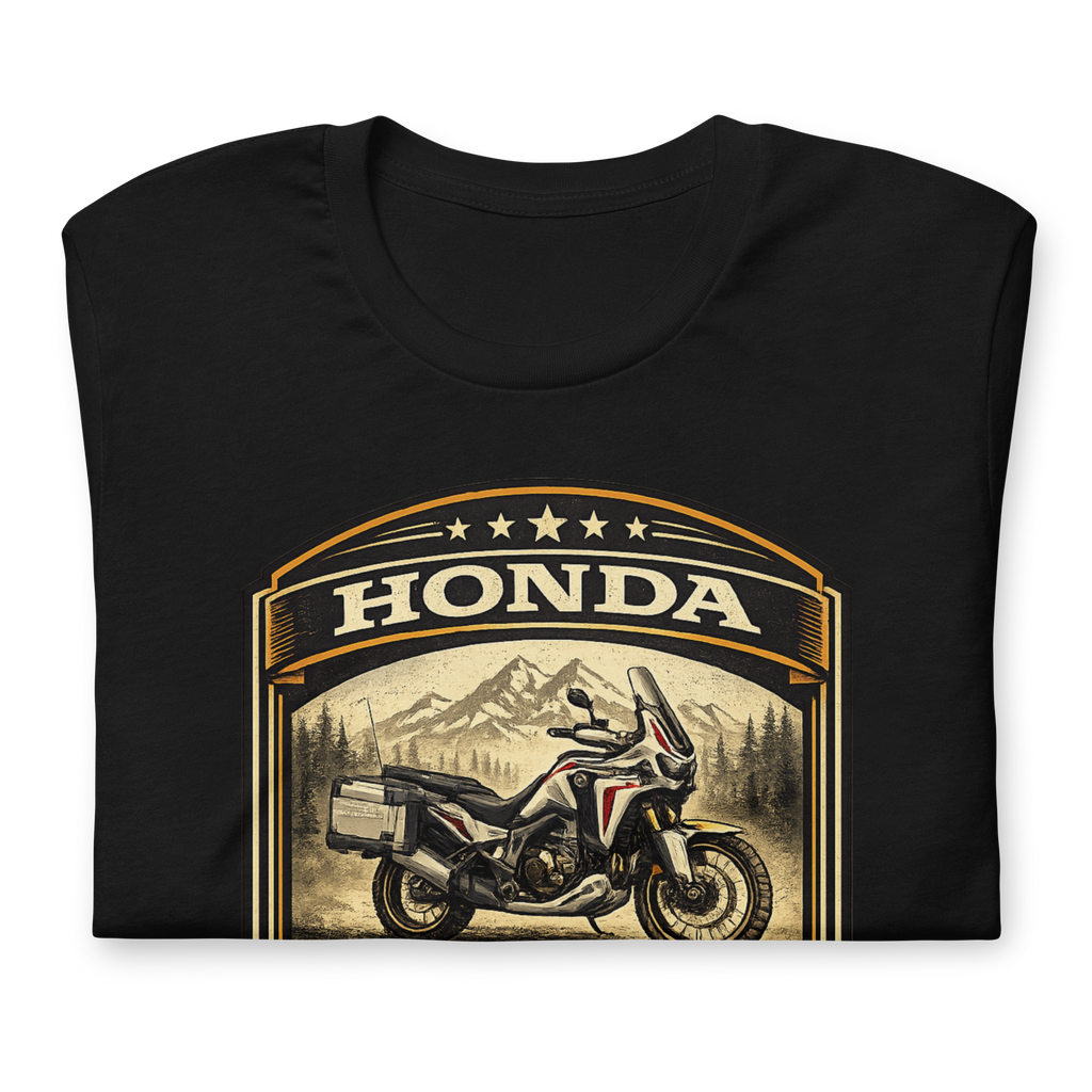 Honda Africa Twin Built For Discovery Vintage Motorcycle Graphic Tee black shirt product image