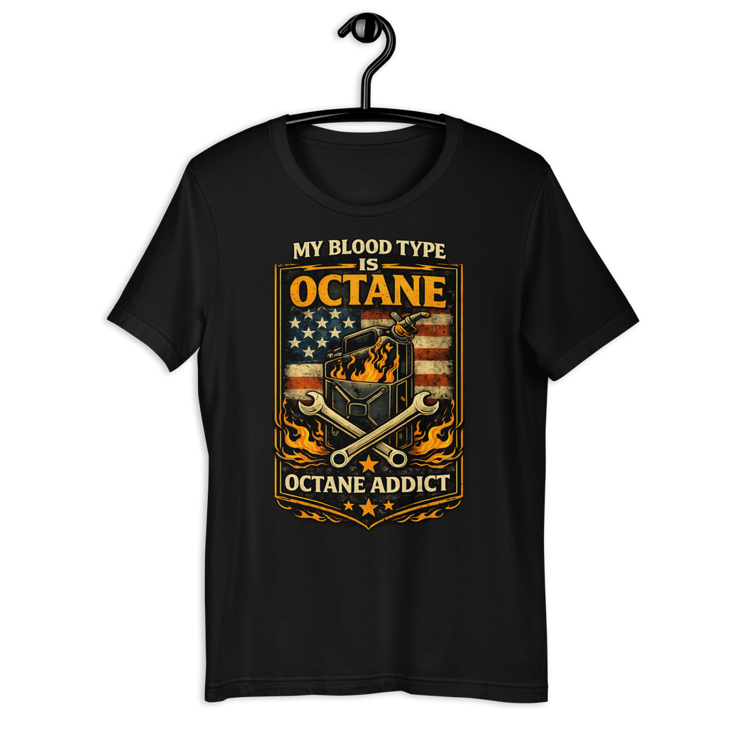 Unisex My Blood Type Is Octane Patriotic Motorcycle Graphic Tee product image