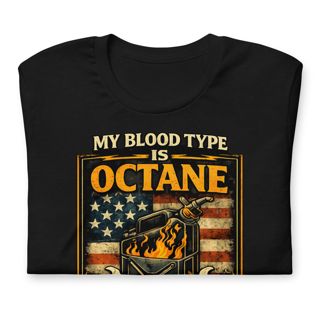 Unisex My Blood Type Is Octane Patriotic Motorcycle Graphic Tee product image