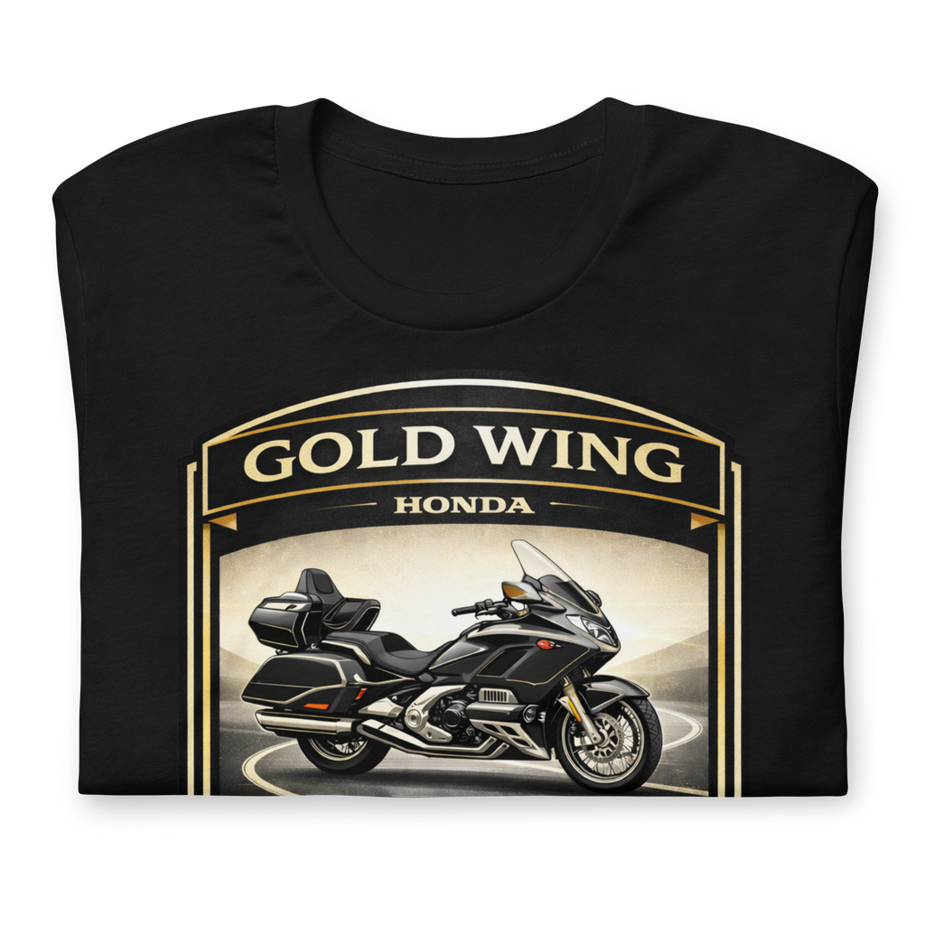 Gold Wing Ride In Pure Comfort Touring Motorcycle Graphic Tee black t-shirt front view