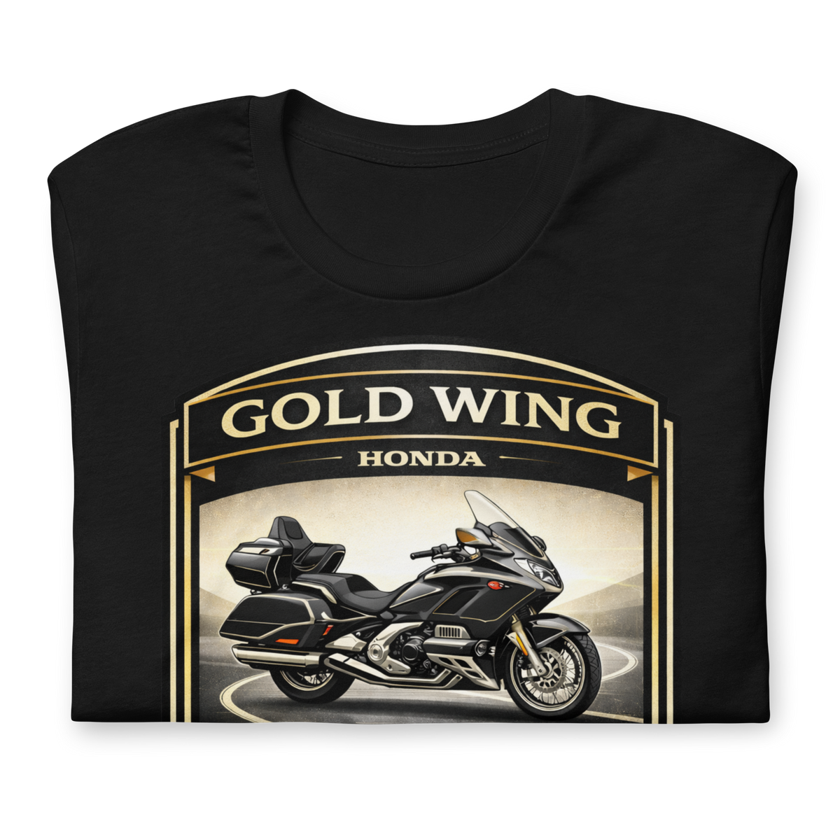 Gold Wing Ride In Pure Comfort Touring Motorcycle Graphic Tee black t-shirt front view