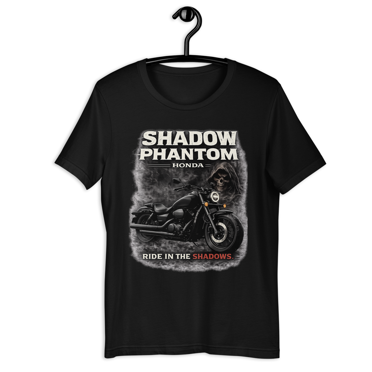 Shadow Phantom Ride In The Shadows Honda Motorcycle Graphic Tee black unisex tee mockup