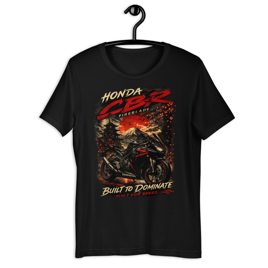 CBR Built To Dominate Sport Motorcycle Graphic Tee black t-shirt front mockup