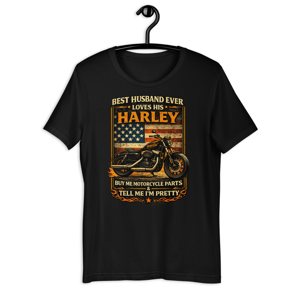Best Husband Ever Loves His Motorcycle Funny Motorcycle Graphic Tee black unisex tee mockup