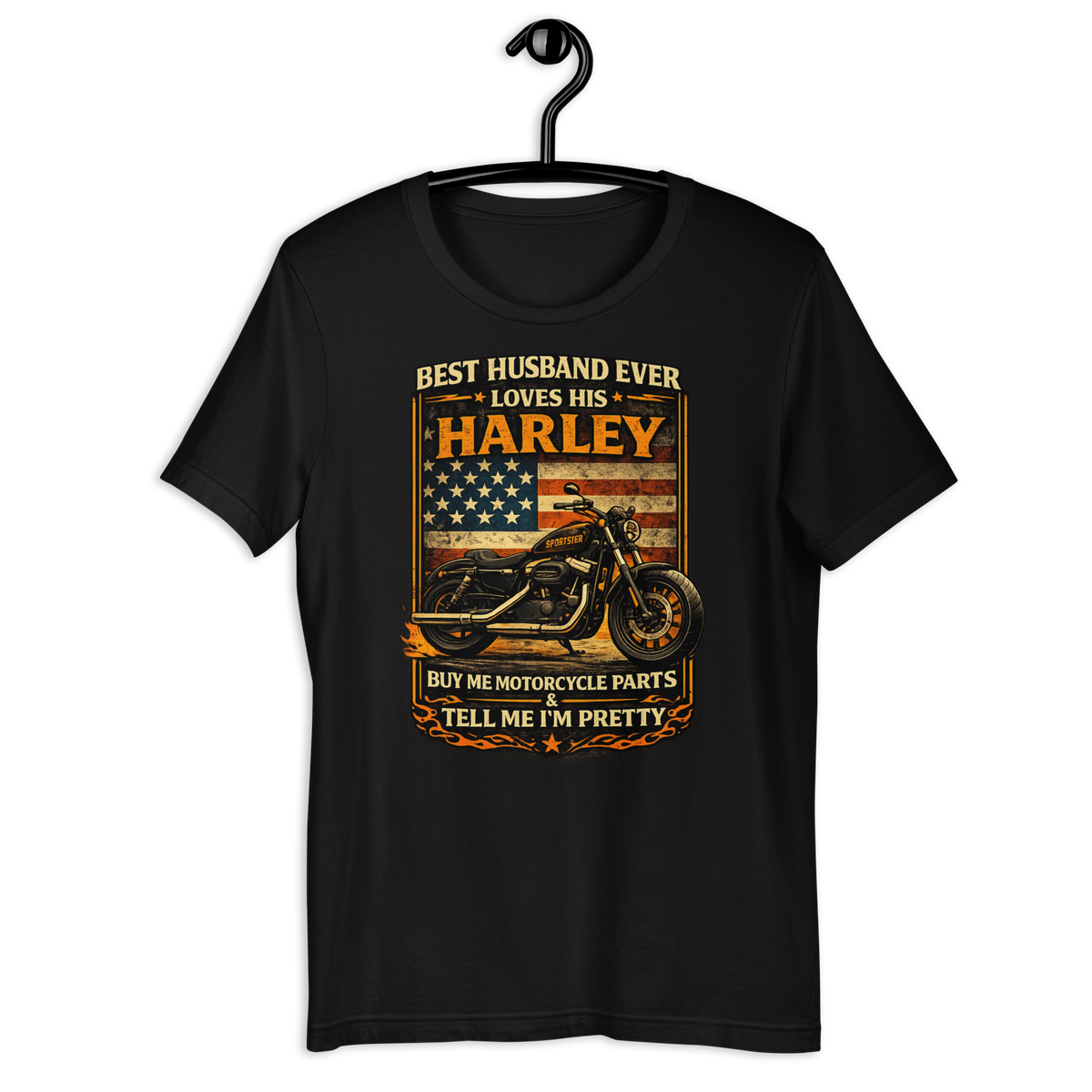 Best Husband Ever Loves His Motorcycle Funny Motorcycle Graphic Tee black unisex tee mockup